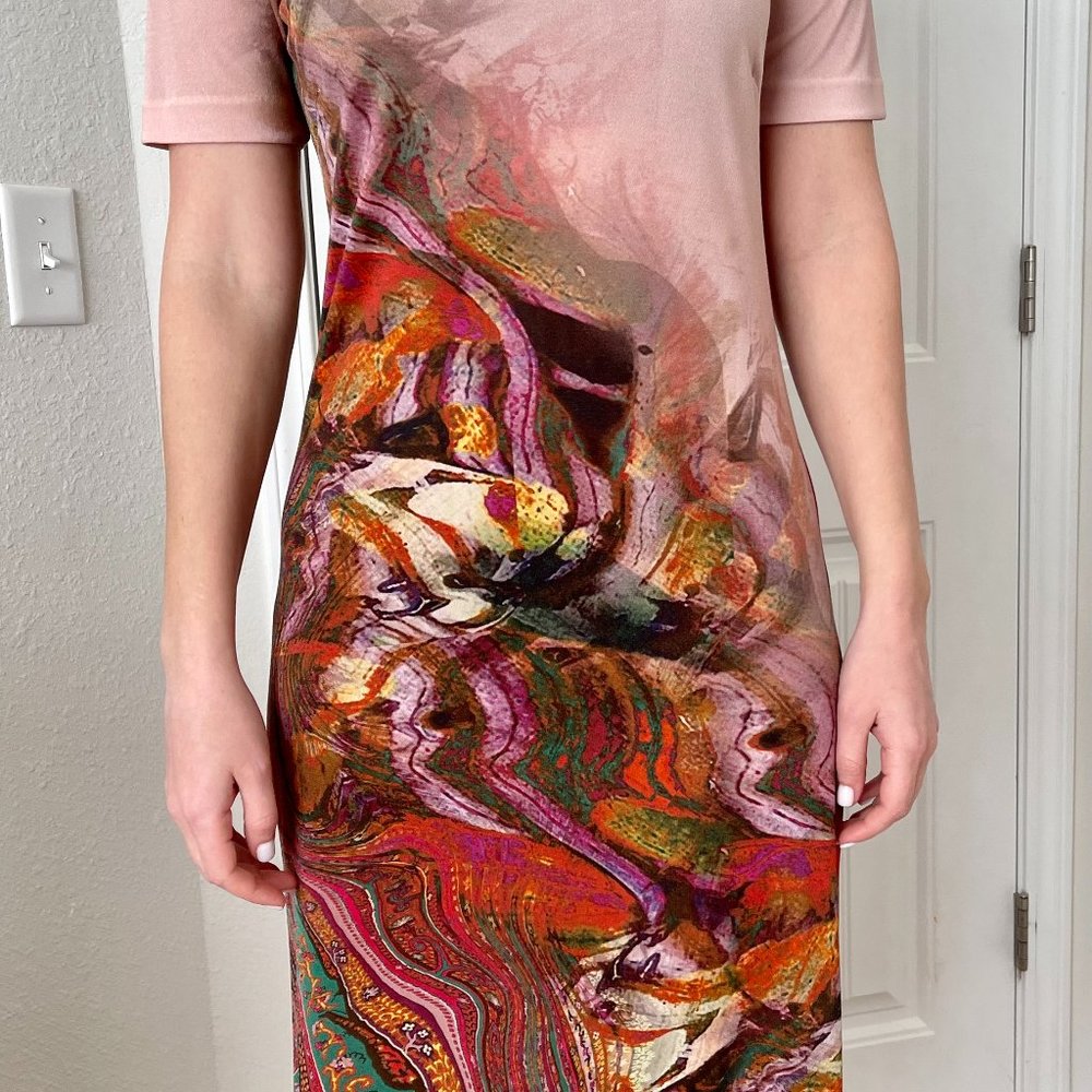 ETRO Made in Italy Tea Rose Paisley V-Neck Midi Sheath Dress Size M